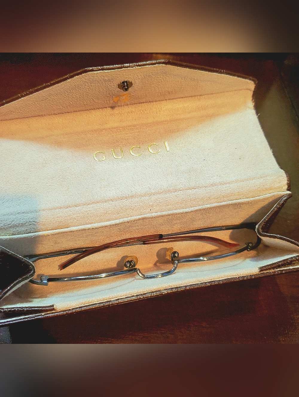 Vintage Gucci Guccissima Triangle Folding Eyewear Case Monogrammed Leather